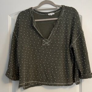 Blu Pepper Olive Textured V-Neck Sweater